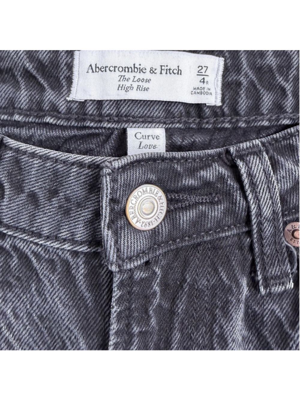 Abercrombie & Fitch The Loose High Rise Curve Love Jeans Size 27 4R Black - Picture 4 of 7